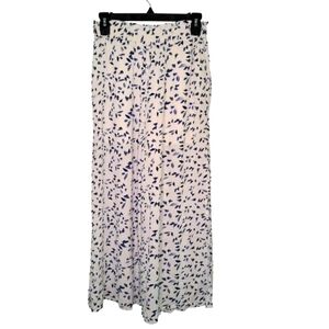 Lost + Wander Anthropologie White Blue Wide Leg Split Hem Cropped Pants Small